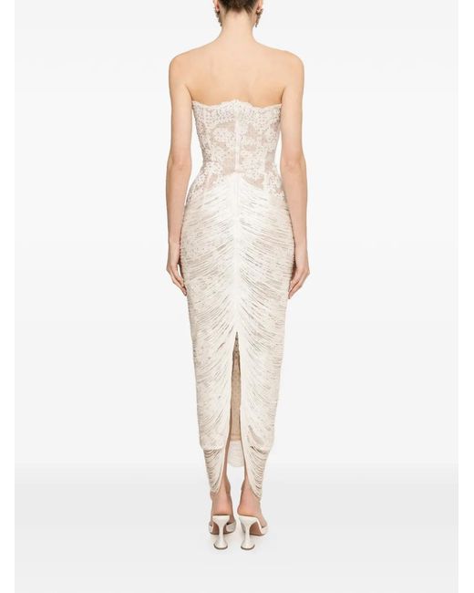 Nissa White Robe Mi-Longue En Dentelle À Franges