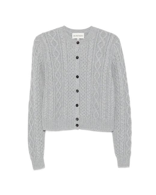 Bompard Gray Cable-Knit Cardigan