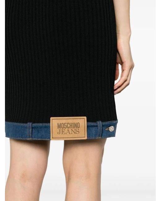 Moschino Black Logo-Patch Ribbed-Knit Dress