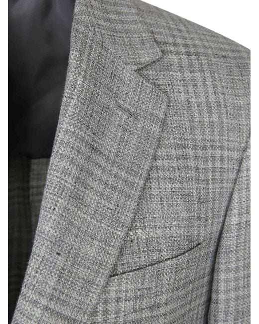 Canali Gray Notched-Lapel Checked Blazer for men