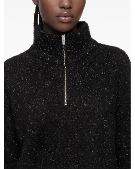 Karl Lagerfeld Black Half-Zip Fluffy-Knit Sweater