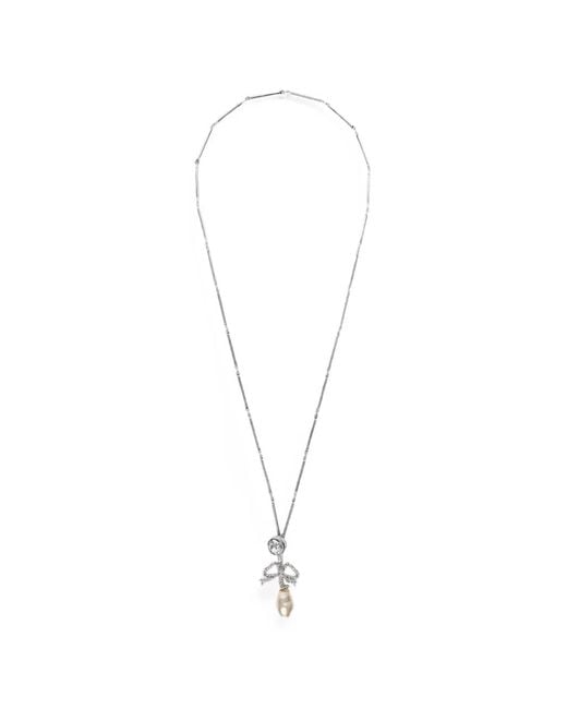 N°21 White Collier À Pendentif Nœud À Perles