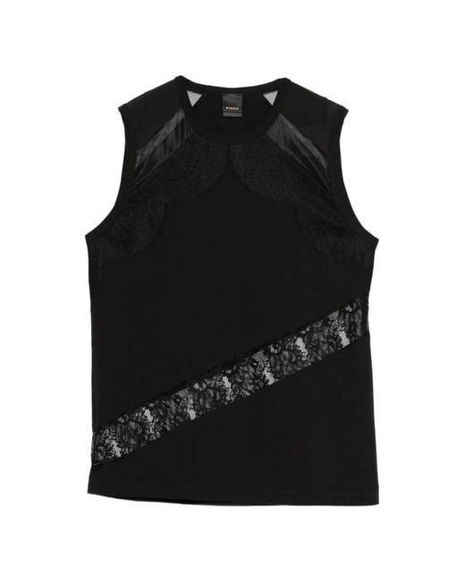 Pinko Black Sleeveless Top With Lace Details