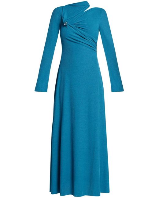 Chats by C.Dam Blue Ruched-detail Long-sleeve Dress