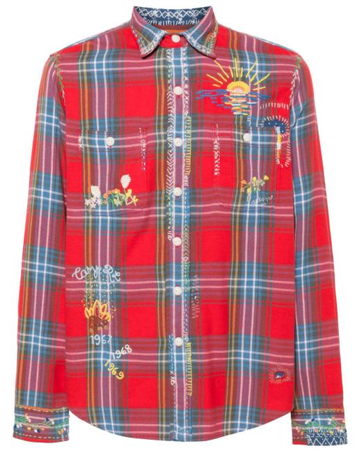 Polo Ralph Lauren Red Floral-embroidery Plaid Shirt for men