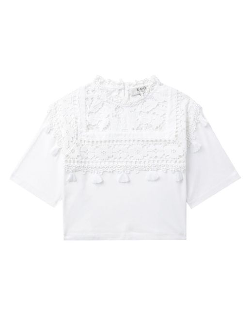 Sea White Joah Embroidered Cotton T-shirt