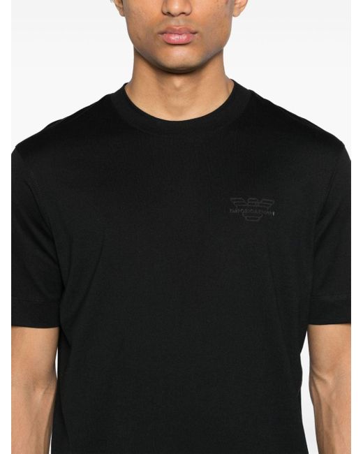 T-shirt en coton à logo texturé Emporio Armani pour homme en coloris Black