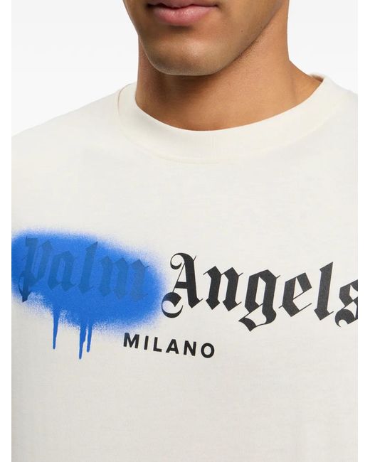 Palm Angels White Spray City Milan Dripping Logo T-Shirt for men