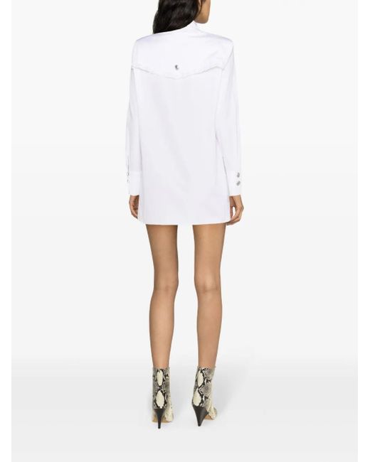 Alessandra Rich White Logo-Patch Lace-Trim Minidress