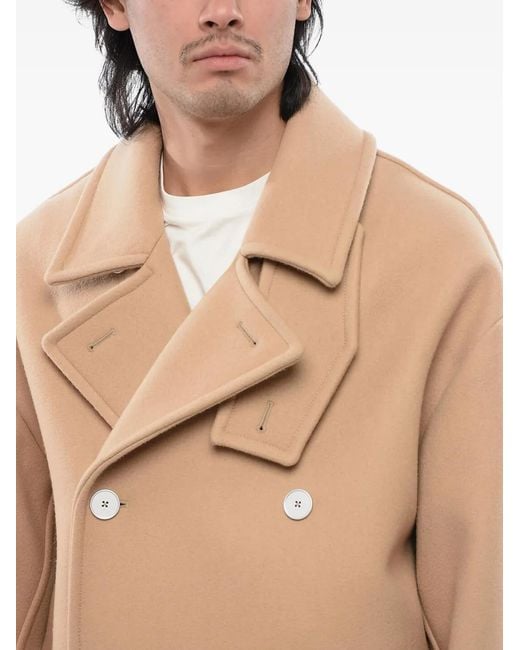 Jil Sander Natural Double-Breasted Wool Coat for men
