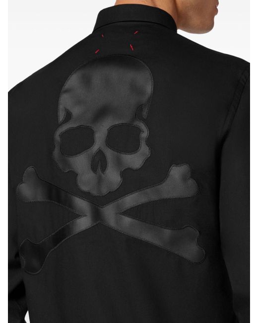 Philipp Plein Black Skull-patch Poplin Shirt for men