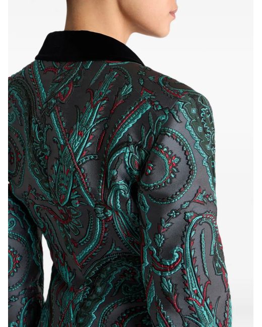 Etro Green Jacquard Single-Breasted Jacket With Paisley Motif