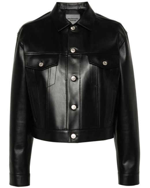 Balenciaga Black Single-Breasted Leather Jacket