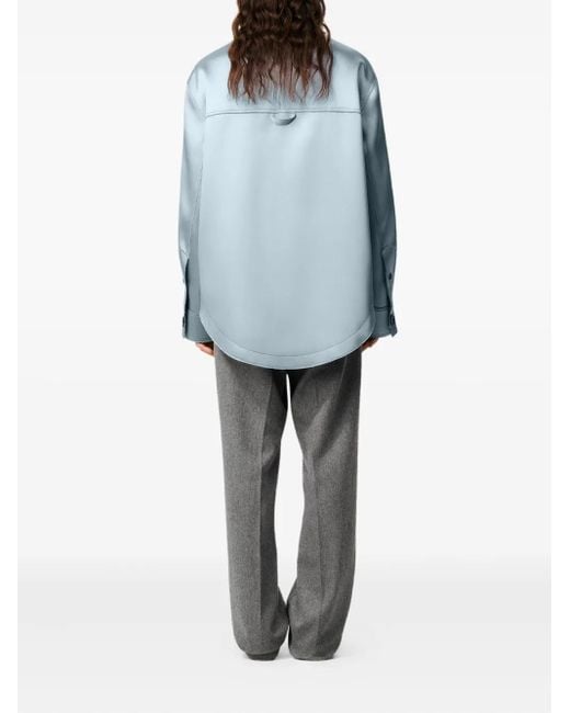 AMI Blue Ami De Coeur Button-Up Satin Jacket