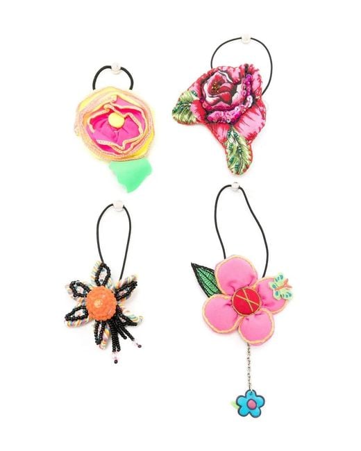 Amir Slama Pink Floral-Appliqué Hair Scrunchie