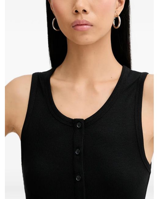 Munthe Black Boma Ribbed-Knit Henley Tank Top