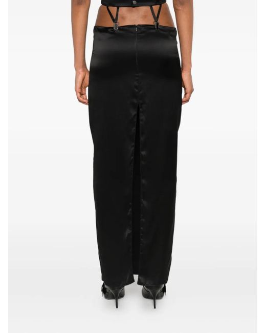 Vestiaire d'un Oiseau Libre Black Suspenders-Detail Silk Midi Skirt