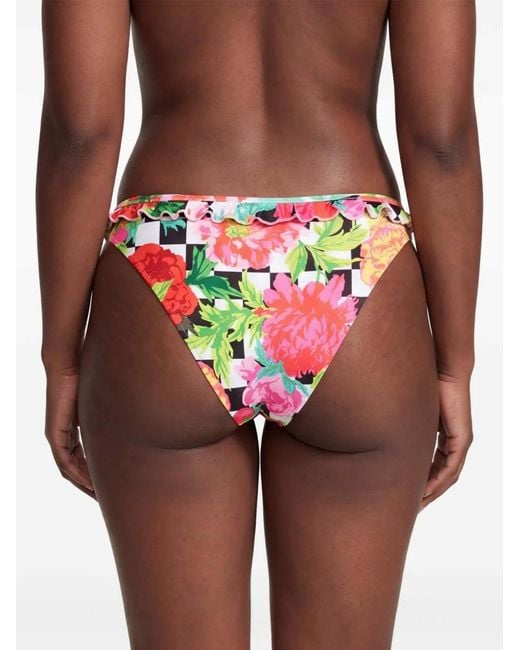 Moschino Pink Floral-Print Ruffled Bikini Bottoms