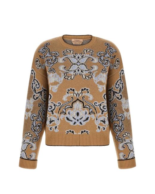 Twinset White Jacquard Tapestry-Inspired Sweater