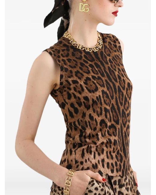Dolce & Gabbana Brown Leo-Print Wool Top