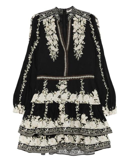 Alice + Olivia Black Langärmeliges Minikleid Valencia
