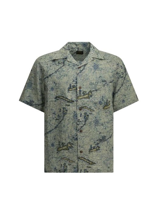 Kapital Gray Map-Print Short-Sleeve Shirt for men