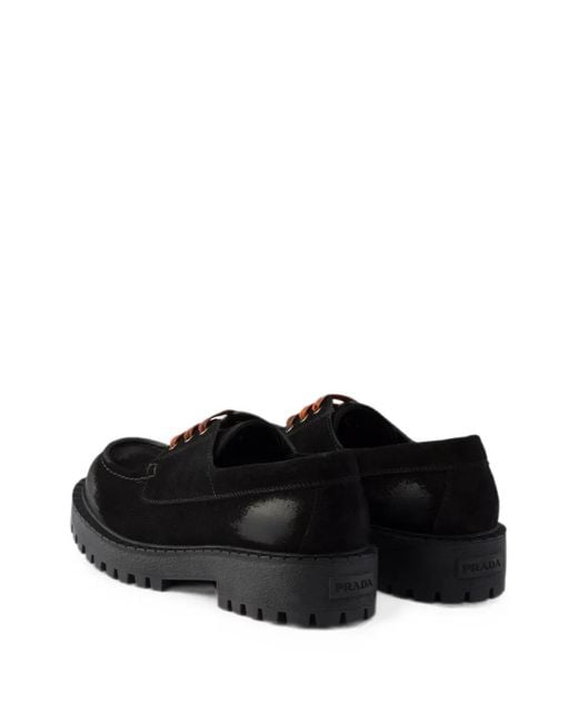 Prada Black Waxed Suede Lace-Up Shoes for men