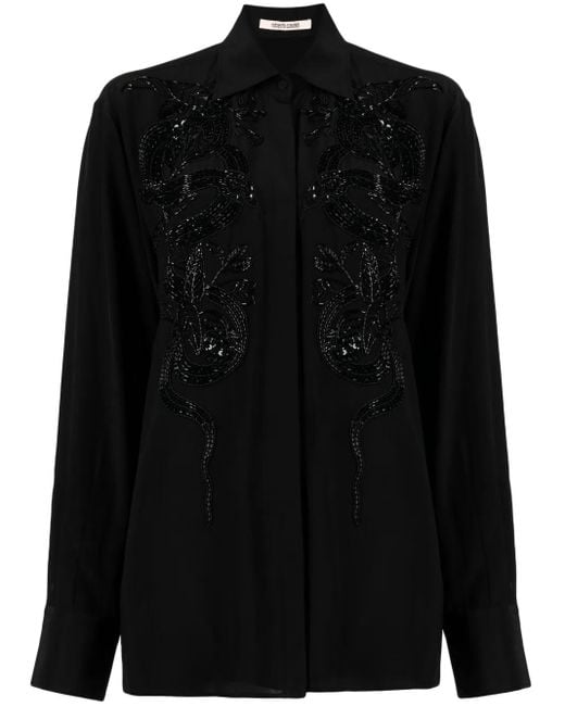 Roberto Cavalli Black Bead-Embellished Appliqué Viscose Shirt