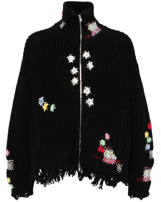 Doublet Gebreid Jack Met Geborduurde Bloemen in het Black voor heren