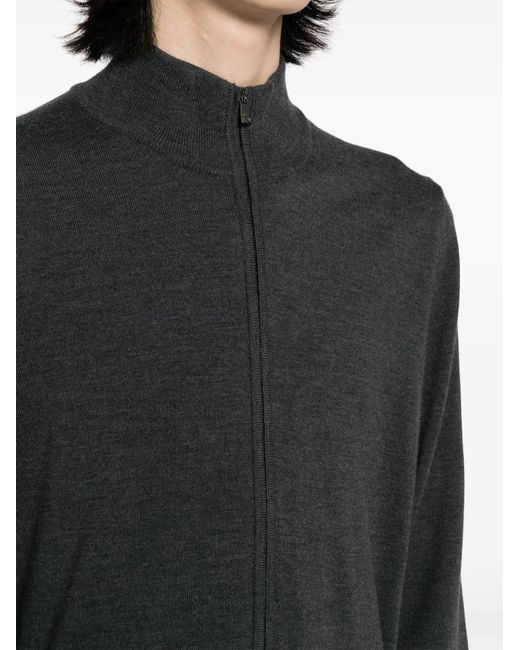 Corneliani Black Zip-Up Mock-Neck Cardigan for men