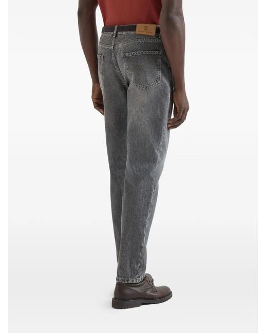 Brunello Cucinelli Gray Greyscale Denim Leisure-Fit Five-Pocket Trousers for men