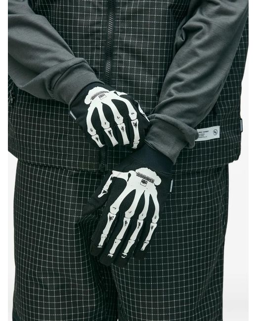 Neighborhood Black Skeleton-Print Gloves