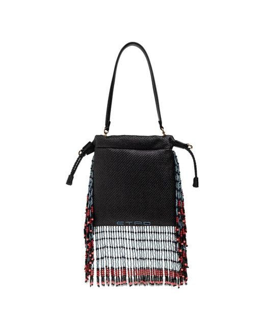 Etro Black Small Kalispera Embroidered Beaded Tote Bag