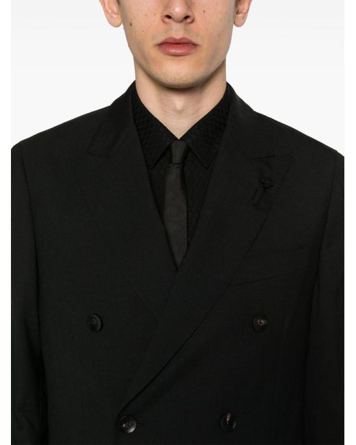 Lardini Black Brooch-detail Double-breasted Suit for men