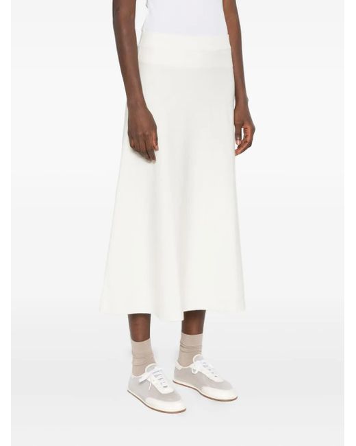 P.A.R.O.S.H. White A-Line Knit Midi Skirt