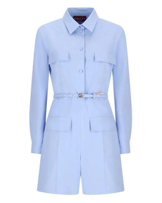 Gucci Blue Belted Pocket Playsuit