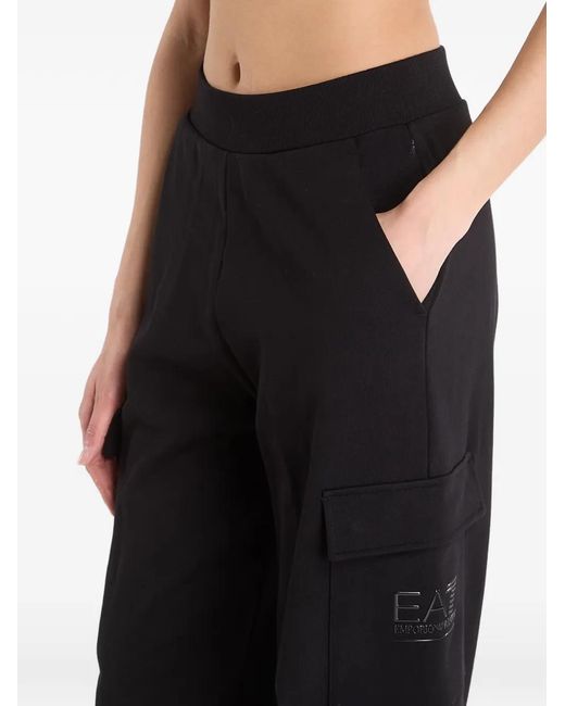 EA7 Black Logo-Print Track Pants