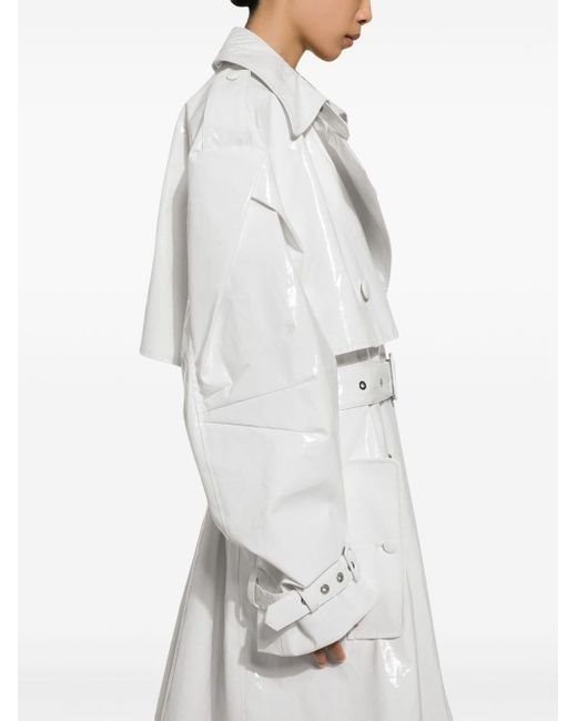 Dolce & Gabbana White Gürtel-Trenchcoat mit Lack-Finish