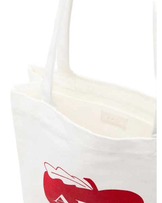 A.P.C. White Logo-Printed Tote Bag