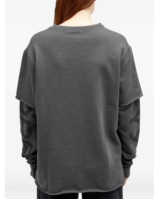 OPEN YY Gray Graphic-print Layered-sleeve Top