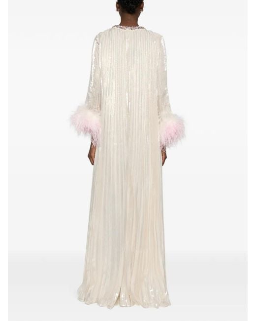Robe Longue À Détails De Plumes Self-Portrait en coloris White