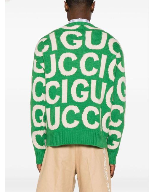 Gucci Wollen Trui Met Intarsia Logo in het Green voor heren