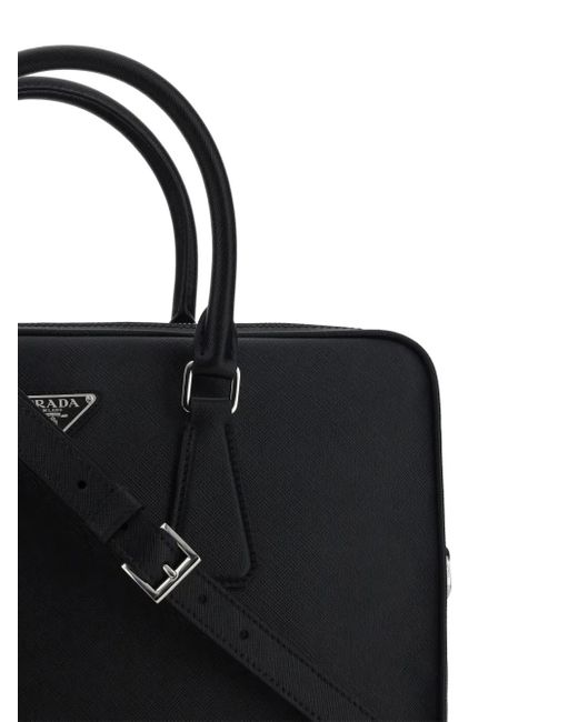 Prada Black Triangle-Logo Leather Briefcase