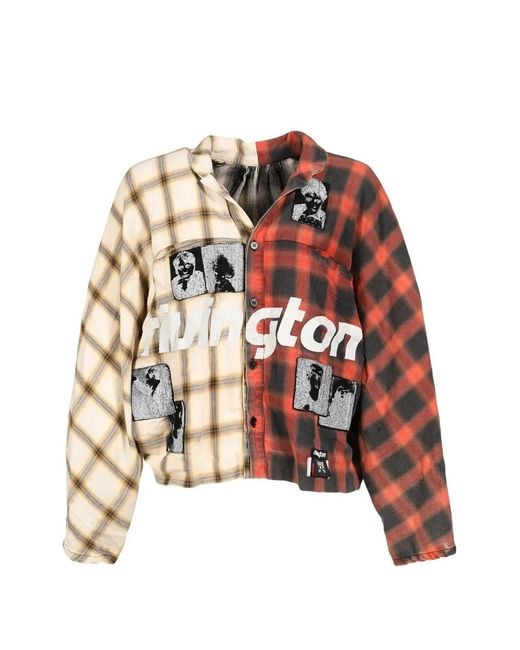 RRR123 White Nazarene Patchwork Check-Pattern Shirt for men