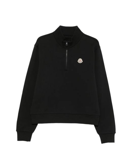Moncler Black Logo-Patch Half-Zip Sweatshirt for men