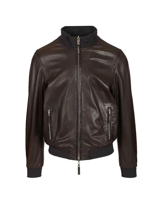 Al Duca D'aosta Black Reversible Leather Jacket for men