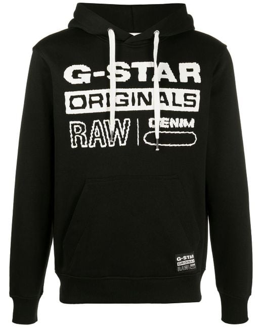 G-Star RAW Black Originals Logo Print Hoodie for men