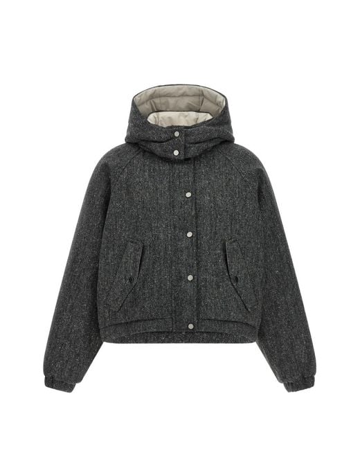 Brunello Cucinelli Black Hooded Tweed Padded Jacket