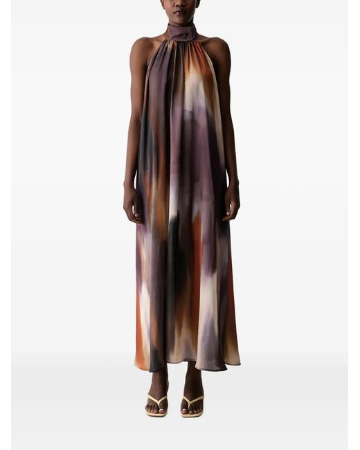Sisley Brown Halterneck Abstract-Print Maxi Dress
