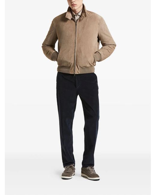 Peserico Blue Suede Zip-Front Bomber Jacket for men